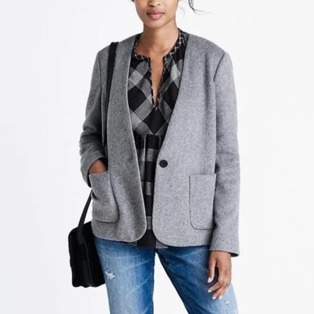 Euc Women's Madewell Carrington Wool Blend Blazer One-Button Gray | Size Xxs